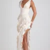 Ambrosia Ruffle-Trim Corset Maxi Dress in Ivory