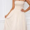 Amelie Halterneck Lace-Up Ruched Corset Midi Dress in Ivory
