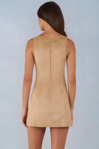 Amielle Faux Suede A-Line Mini Dress in Tan