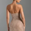 Amolika Embellished Halterneck Mini Dress in Honey