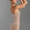 Amolika Embellished Halterneck Mini Dress in Honey