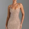 Amolika Embellished Halterneck Mini Dress in Honey