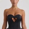 Amora Embellished Heart Cut-Out Strapless Corset Top in Black