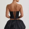 Amora Embellished Heart Cut-Out Strapless Corset Top in Black
