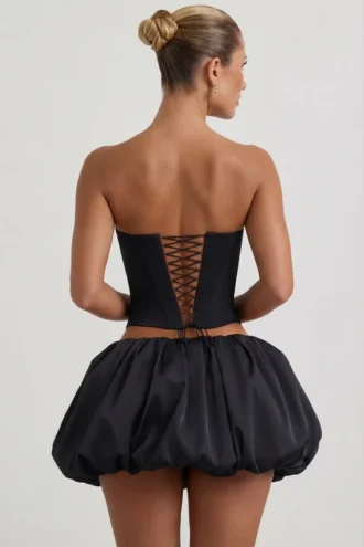 Amora Embellished Heart Cut-Out Strapless Corset Top in Black