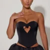 Amora Embellished Heart Cut-Out Strapless Corset Top in Black