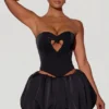 Amora Embellished Heart Cut-Out Strapless Corset Top in Black