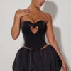 Amora Embellished Heart Cut-Out Strapless Corset Top in Black