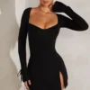 Amryn Long Sleeve A-Line Mini Dress in Black