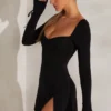 Amryn Long Sleeve A-Line Mini Dress in Black