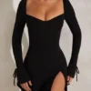 Amryn Long Sleeve A-Line Mini Dress in Black