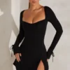 Amryn Long Sleeve A-Line Mini Dress in Black