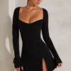 Amryn Long Sleeve A-Line Mini Dress in Black