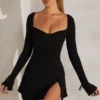 Amryn Long Sleeve A-Line Mini Dress in Black