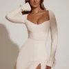 Amryn Long Sleeve Sweetheart Neckline Mini Dress in Ivory