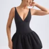 Anahita Lace-Up Bubble Hem Corset Micro Mini Dress in Black