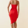 Anaisa Asymmetric Ruched Midi Dress in Scarlet