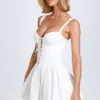Analise Pintucked Lace-Up Corset Mini Dress in White
