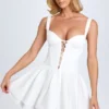 Analise Pintucked Lace-Up Corset Mini Dress in White