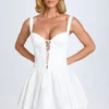 Analise Pintucked Lace-Up Corset Mini Dress in White