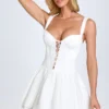 Analise Pintucked Lace-Up Corset Mini Dress in White