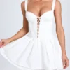 Analise Pintucked Lace-Up Corset Mini Dress in White
