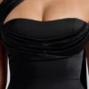 Anastasia Draped Halterneck Satin Mini Dress in Black