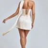 Anastasia Draped Halterneck Satin Mini Dress in Ivory