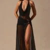 Anaya Cowl-Neck Plunge Maxi Dress in Black