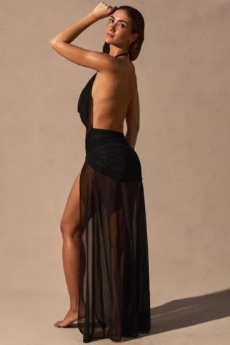 Anaya Cowl-Neck Plunge Maxi Dress in Black