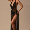 Anaya Cowl-Neck Plunge Maxi Dress in Black