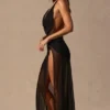 Anaya Cowl-Neck Plunge Maxi Dress in Black