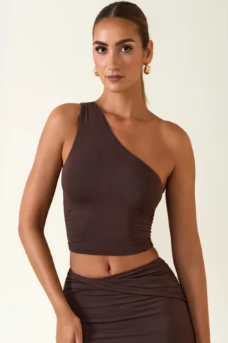 Andi Modal One-Shoulder Top in Chocolate Brown