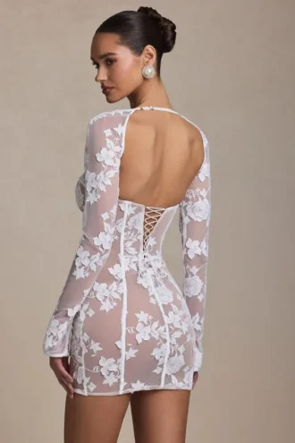 Andreia Lace-Detail Corset Mini Dress in White