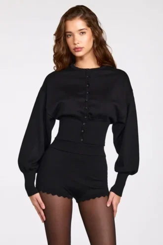 Anele Knit Long-Sleeve Cardigan in Black