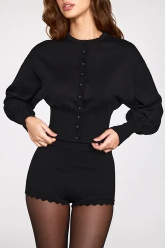Anele Knit Long-Sleeve Cardigan in Black