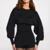 Anele Knit Long-Sleeve Cardigan in Black