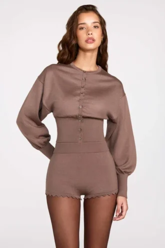 Anele Knit Long-Sleeve Cardigan in Mocha