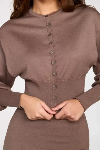 Anele Knit Long-Sleeve Cardigan in Mocha