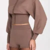 Antonia Knit Mid-Rise Mini Shorts in Mocha