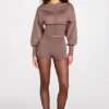 Antonia Knit Mid-Rise Mini Shorts in Mocha