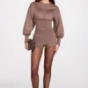 Antonia Knit Mid-Rise Mini Shorts in Mocha