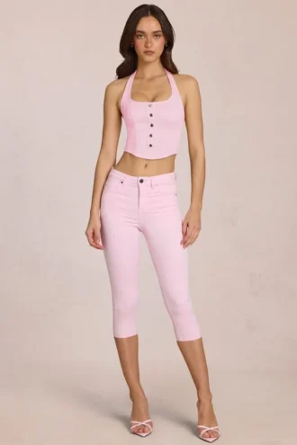 Anessa Mid-Rise Capri Jeans in Blossom Pink