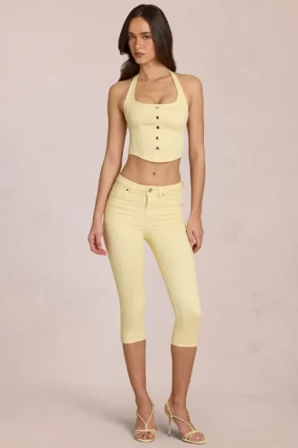 Anessa Mid-Rise Capri Jeans in Lemon Yellow