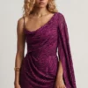 Angelie Devoré One-Sleeve A-Line Mini Dress in Berry Purple