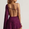 Angelie Devoré One-Sleeve A-Line Mini Dress in Berry Purple