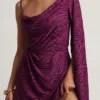 Angelie Devoré One-Sleeve A-Line Mini Dress in Berry Purple