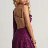 Angelie Devoré One-Sleeve A-Line Mini Dress in Berry Purple