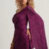 Angelie Devoré One-Sleeve A-Line Mini Dress in Berry Purple