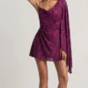 Angelie Devoré One-Sleeve A-Line Mini Dress in Berry Purple